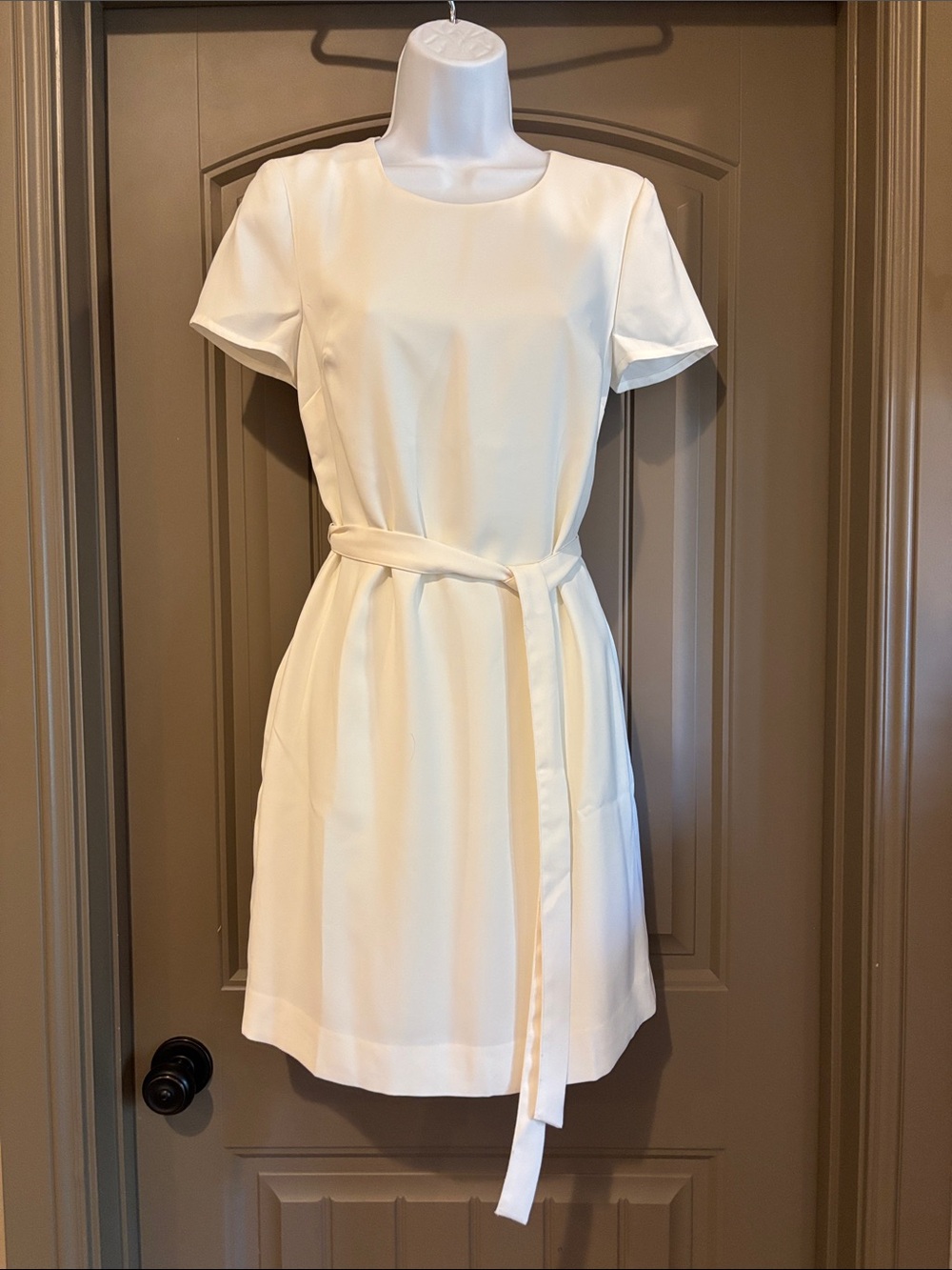 J. Crew Cream Short-Sleeve Belted Shift Dress